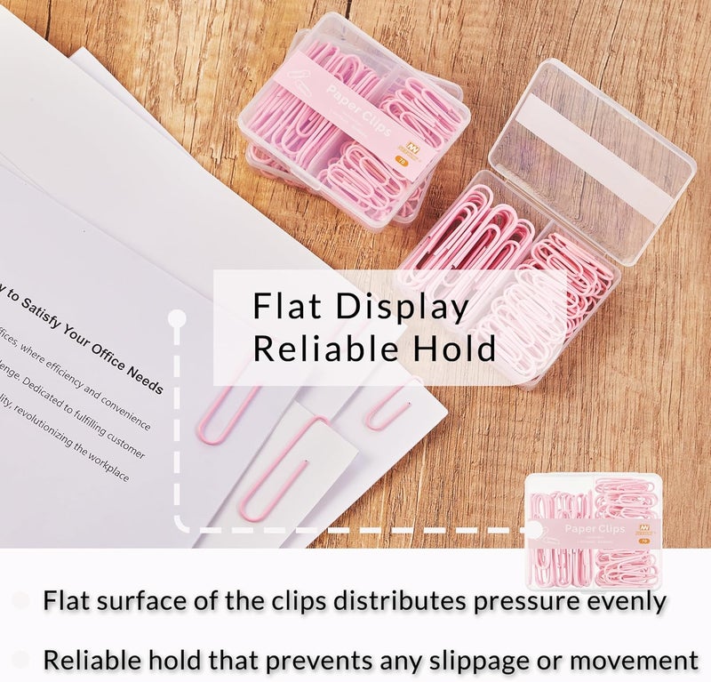 NEEWAY Colorful Paper Clips Assorted Sizes, Small and Large Paperclips, 210 Count, 3 Pack of 70 (Light Pink) - Image 5